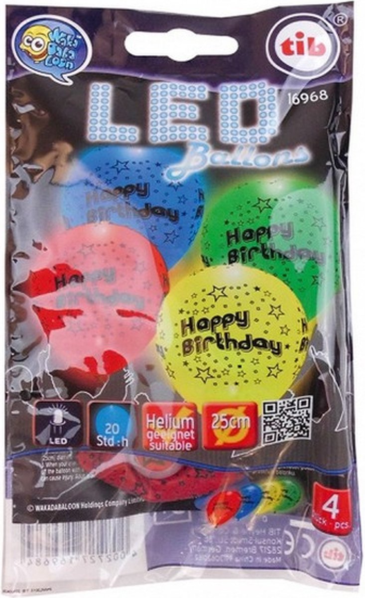 ballonnenset Happy Birthday led 23 cm latex 4 stuks