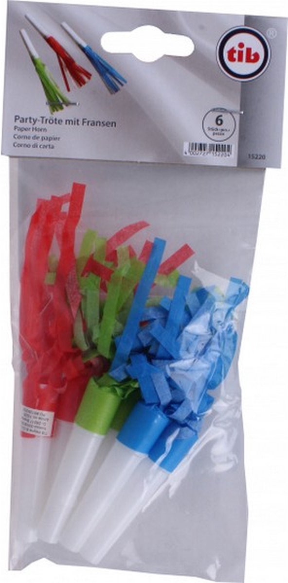 feestfluitjes 7-13 cm papier rood/groen/blauw 6 stuks