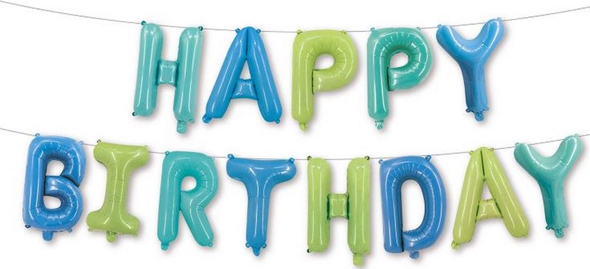 feestletters Happy Birthday junior 400 cm folie groen/blauw