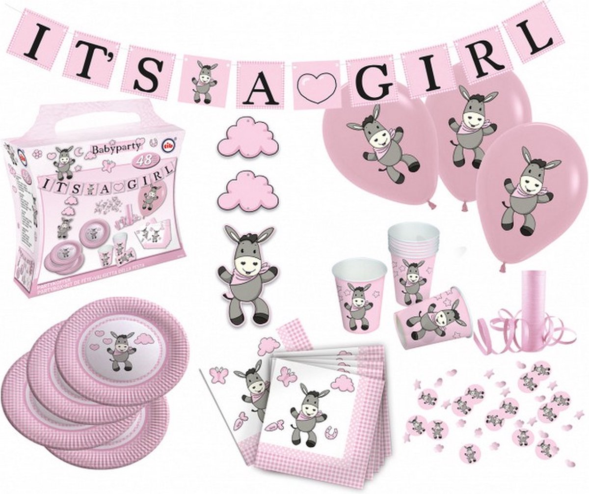 feestpakket Its A Girl papier roze 53-delig