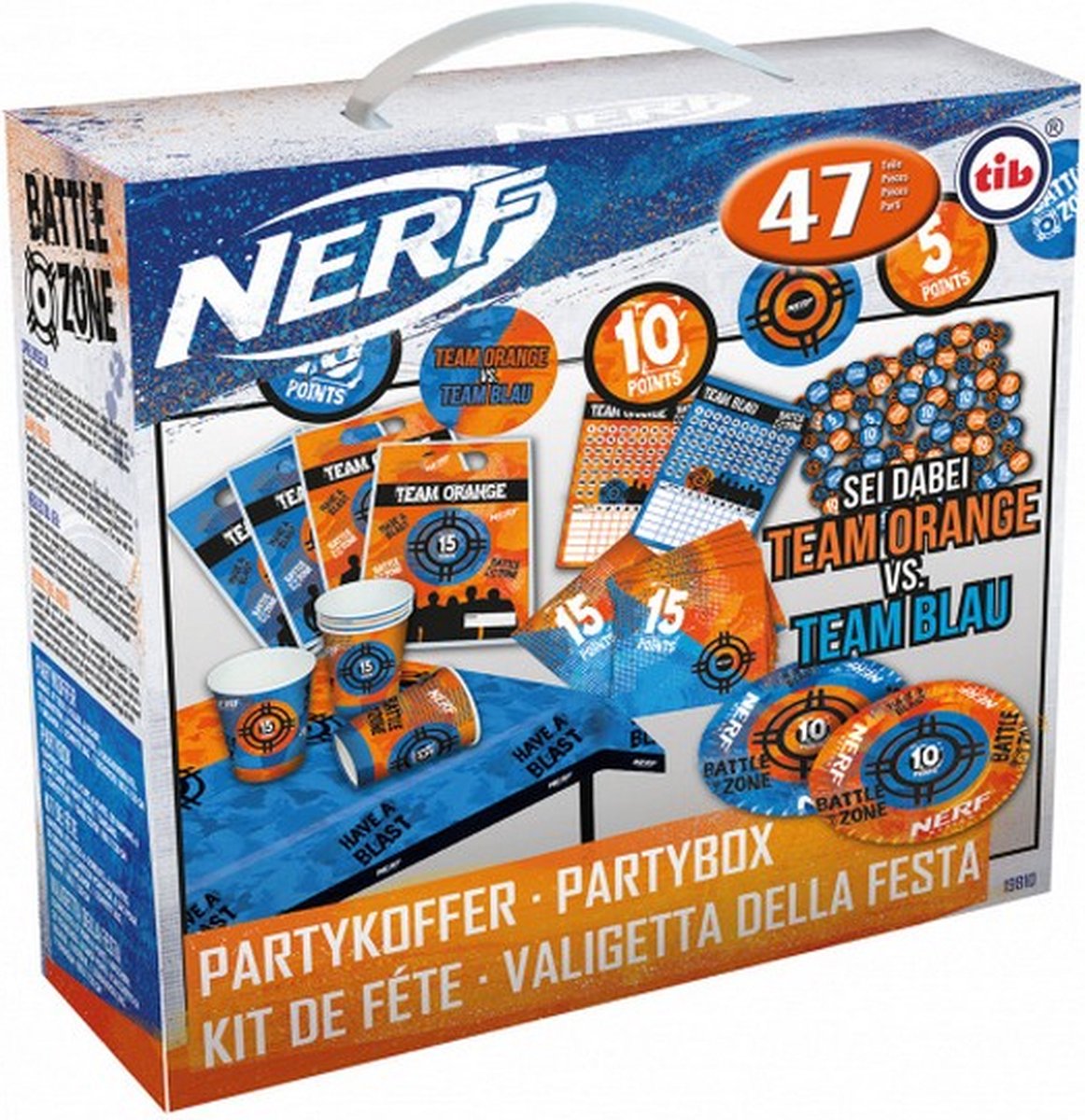 feestpakket Nerf Spel jongens papier blauw/oranje 47-delig