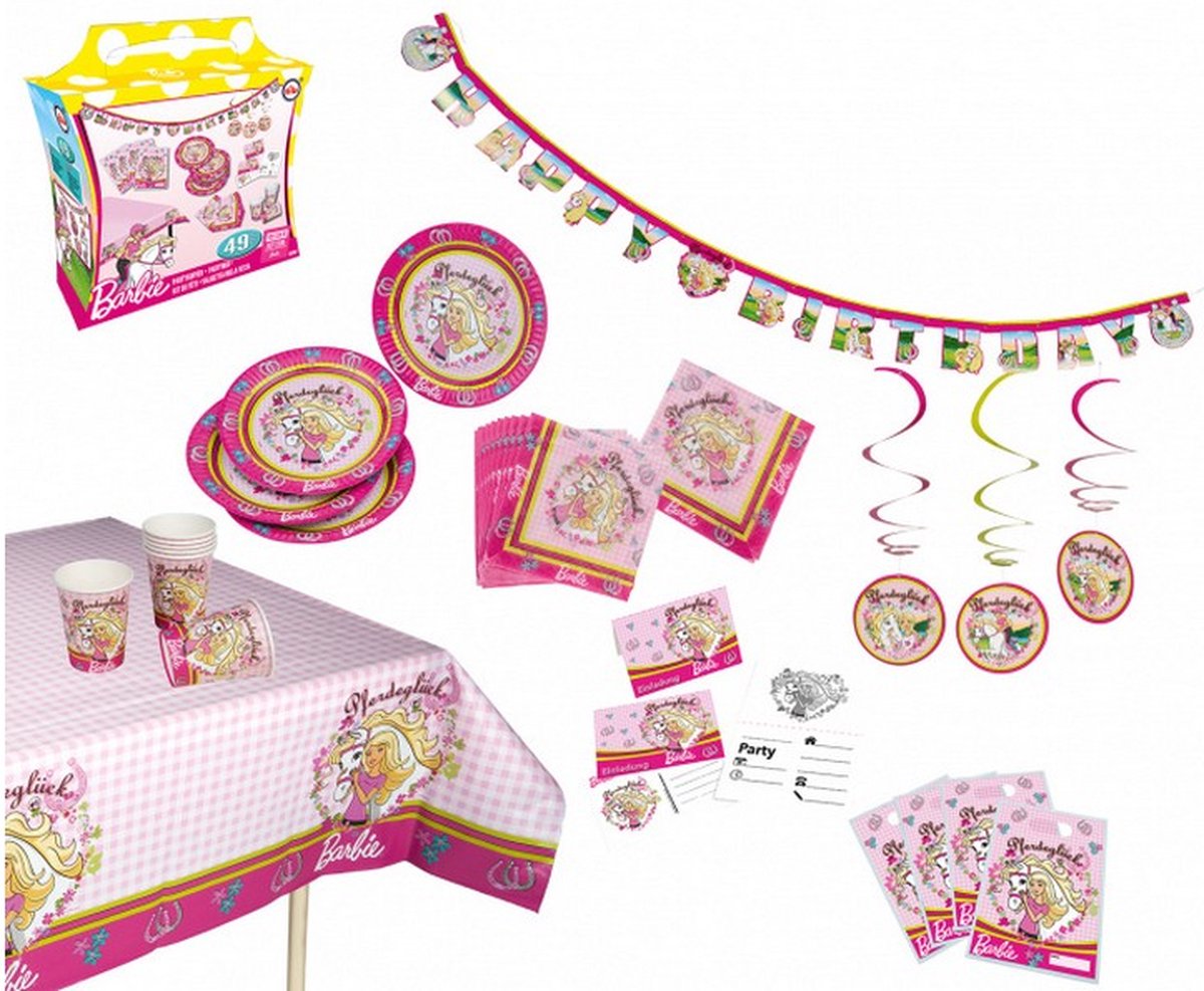 feestset Barbie papier roze/wit 49-delig