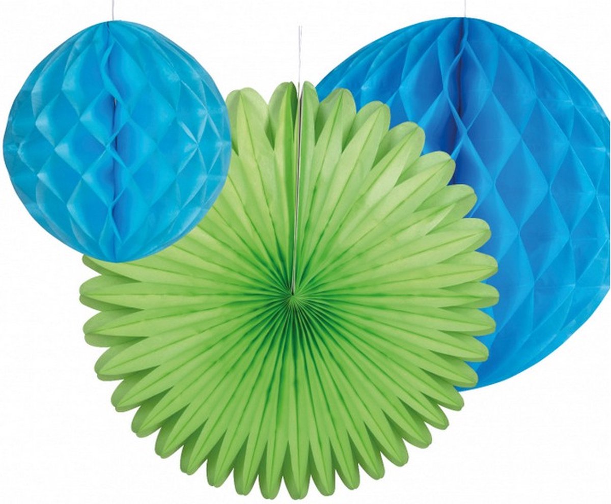 honeycombs 50 cm papier groen/blauw 3 stuks