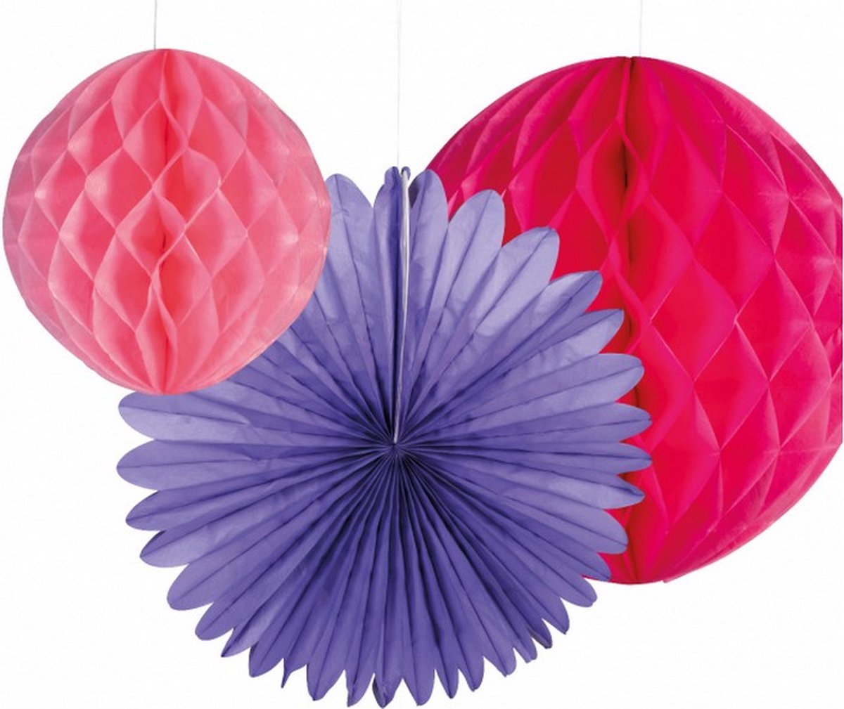 honeycombs 50 cm papier roze/paars 3 stuks