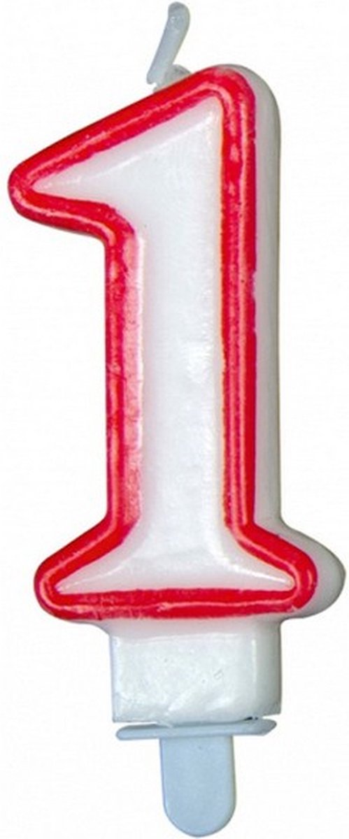 verjaardagskaars Cijfer 1 wax 8 cm wit/rood