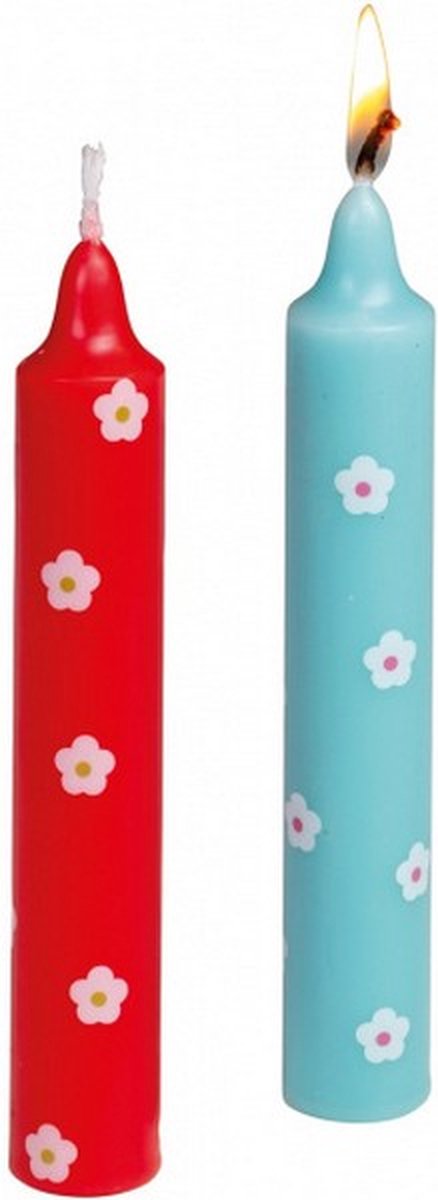 verjaardagskaarsjes Bloemen 13 cm wax rood/blauw 2 stuks