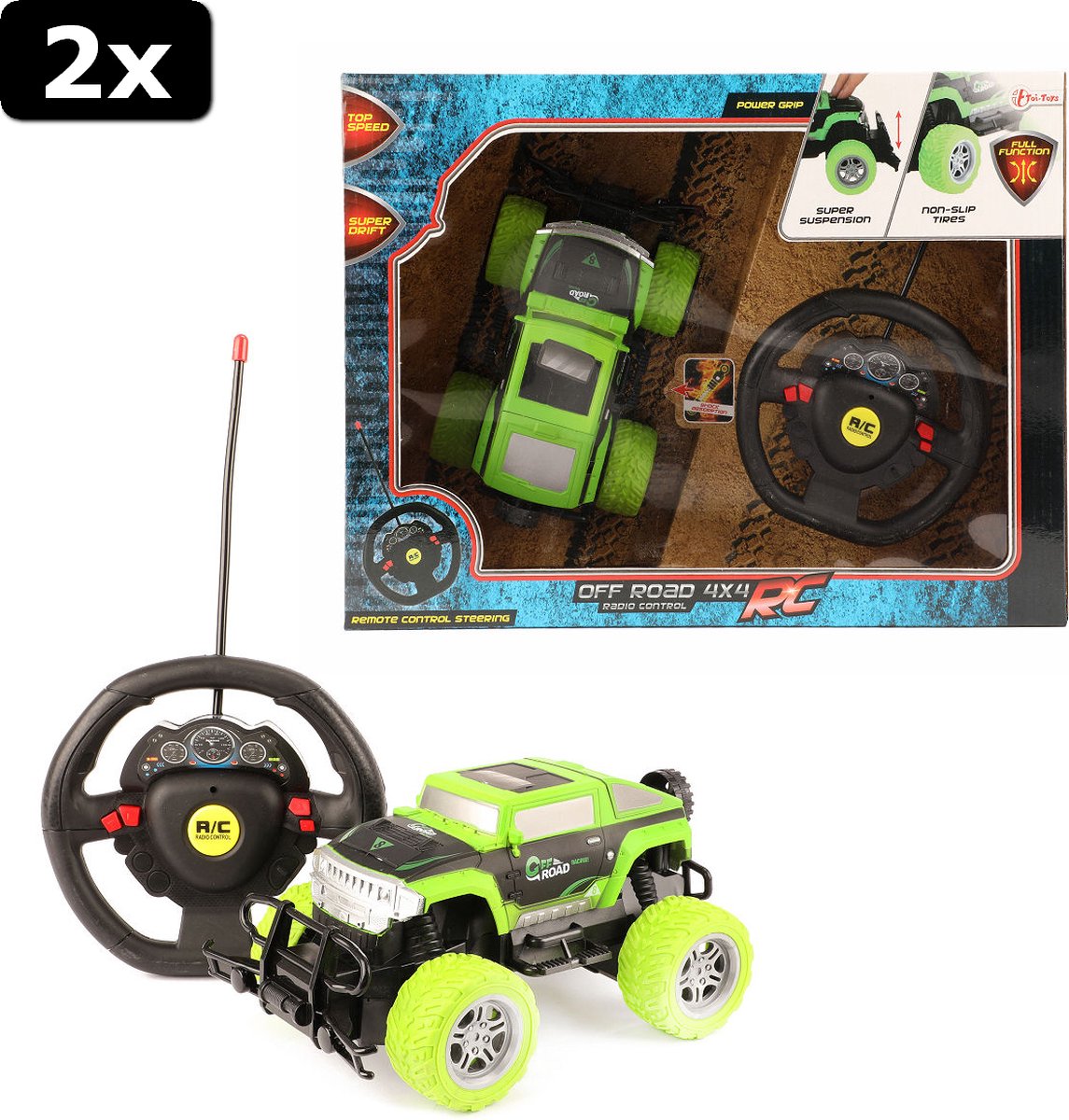 2x Monster truck RC met stuurwiel afstandsbediening