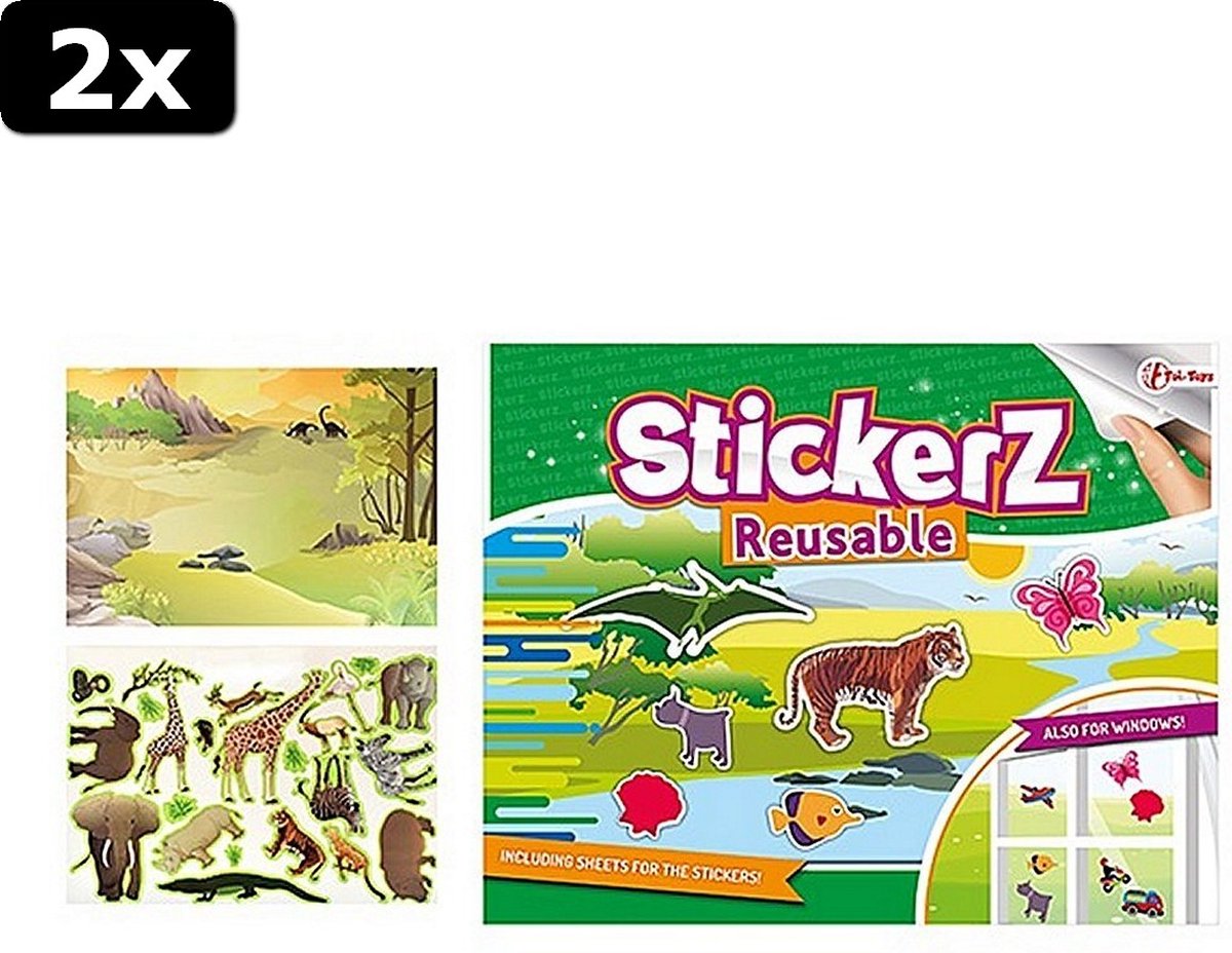 2x StickerZ Stickerboek Verschillende Dieren met Herbruikbare (Raam) Stickers