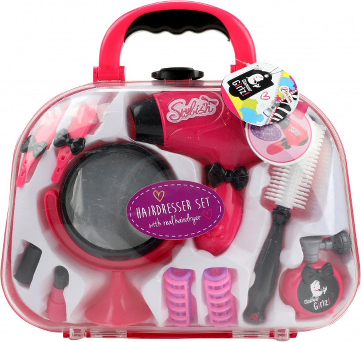 ApolloX kappersset Glamour Girlz! meisjes roze/wit 10-delig