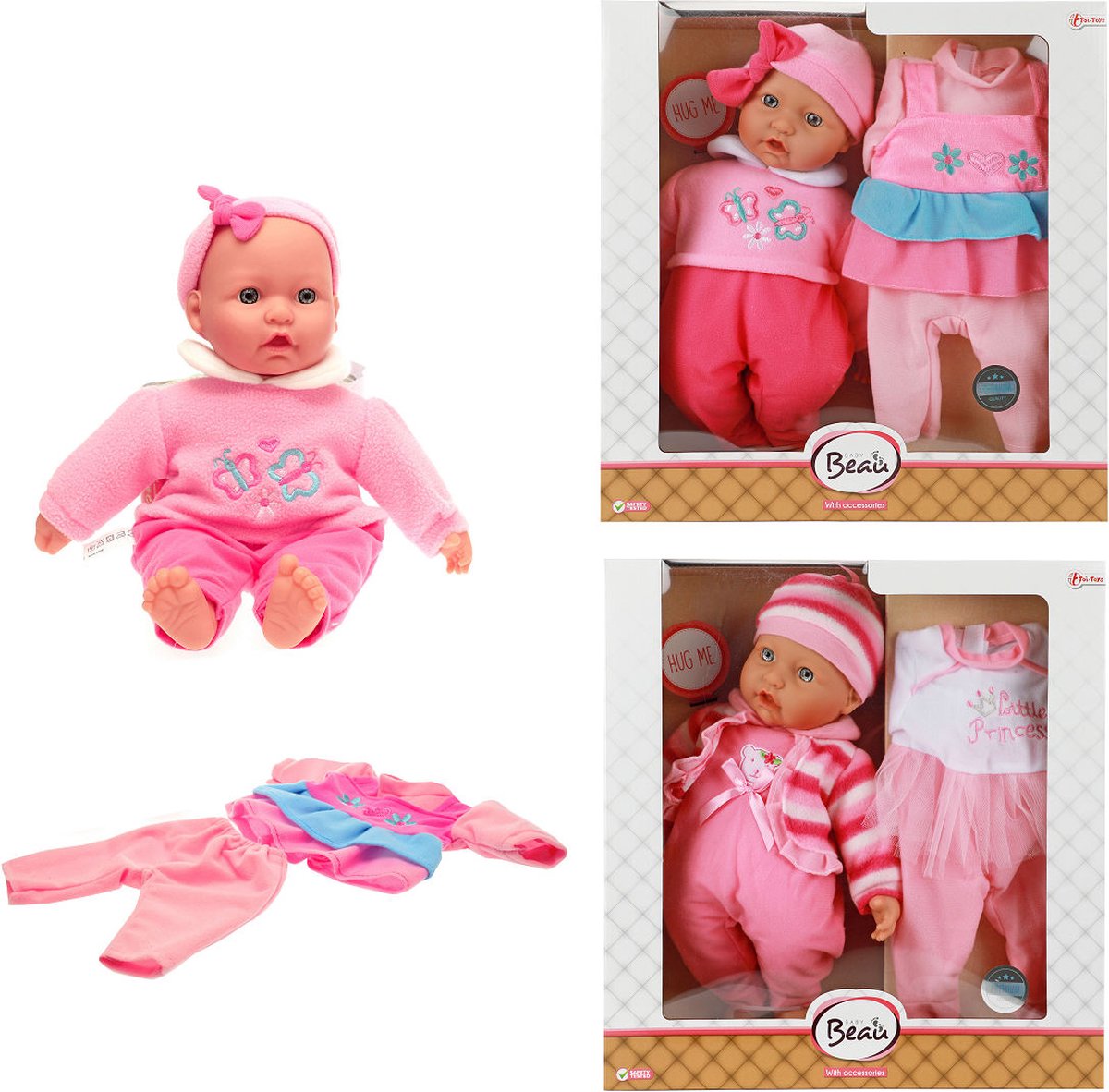 BEAU Cadeauset Babypop 40cm met kleding 2ass