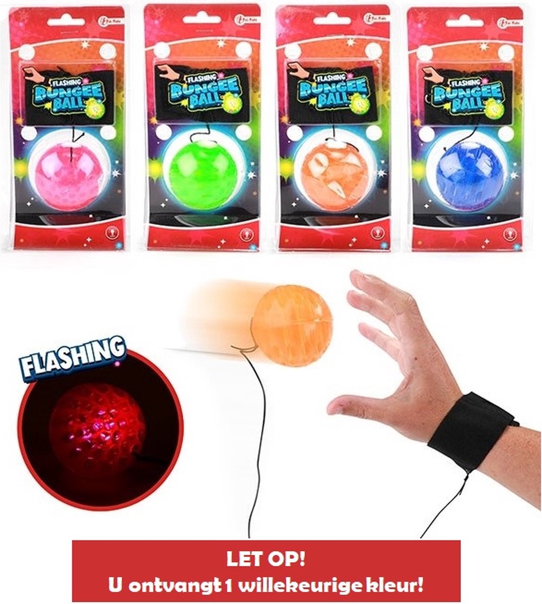 Bouncing Ball met led - 1 exemplaar - Return Ball - Met elastiek