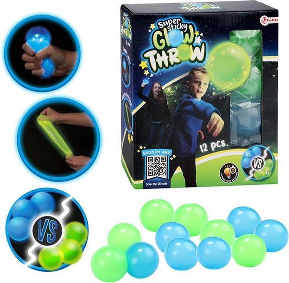 Glow in the dark ballen Glow Throw_12st in doos