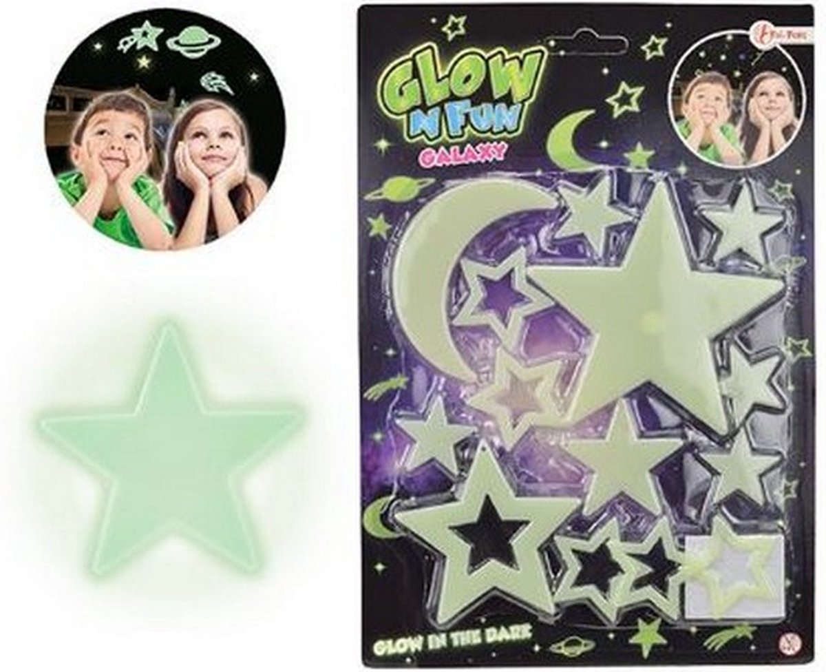 Glow in the dark sterren Glow N Fun wit 15 stuks