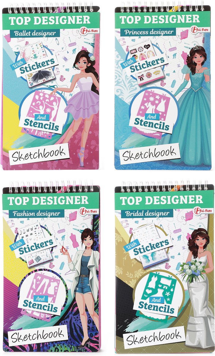 TOP DESIGNER Modeontwerper schetsboek met stickers 4ass