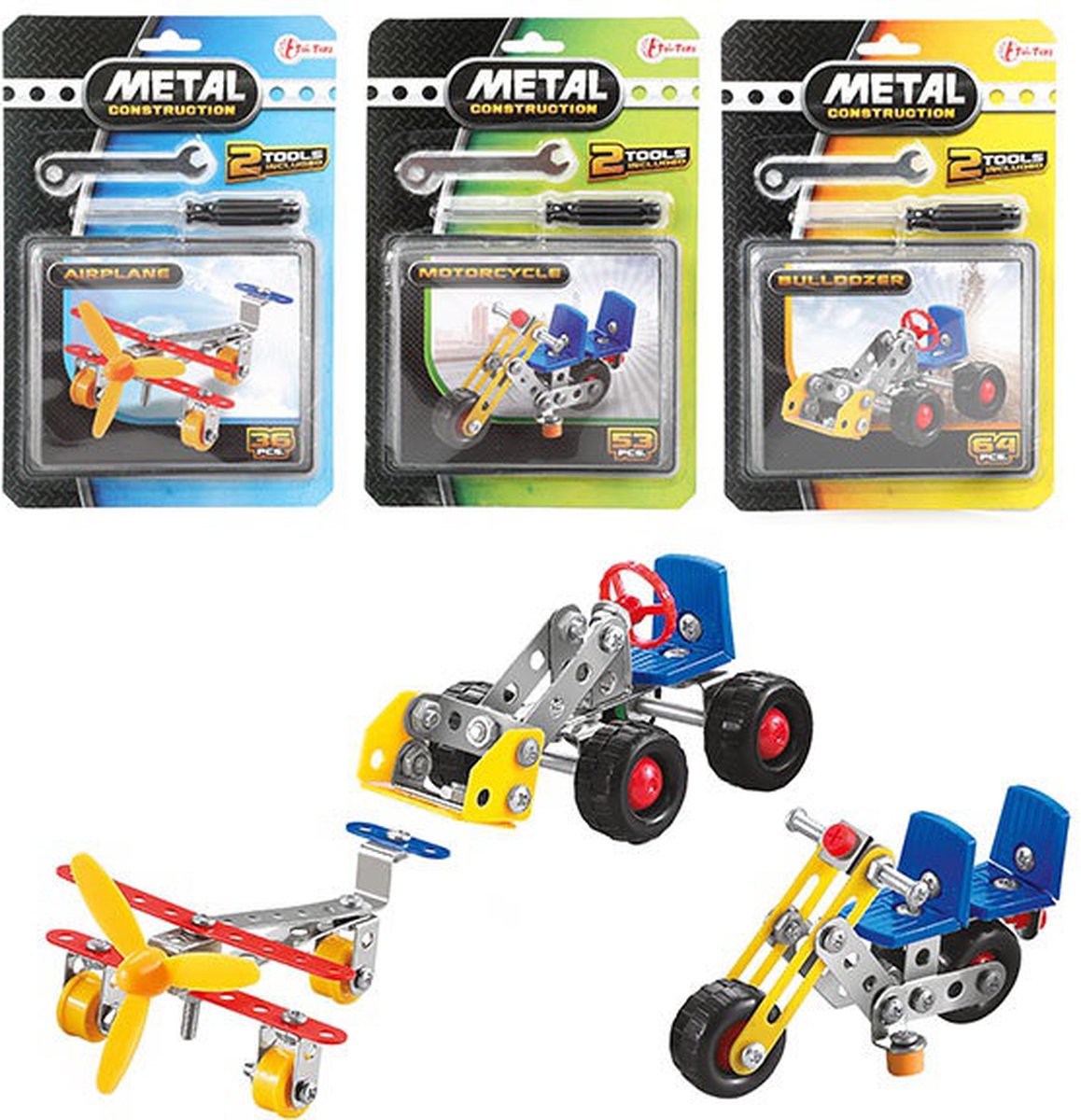 Toi Toys - Bouw zelf een metalen voertuig -  1 stuk -  Raceauto - Auto - Speelgoed - Bouwen - Kinderen - Jongens - Meisjes - Cadeau - Bouwraceauto - Bouw Speelgoed -  Constructie Voertuigen - Bouwpakket - Creativiteit - Fijne Motoriek