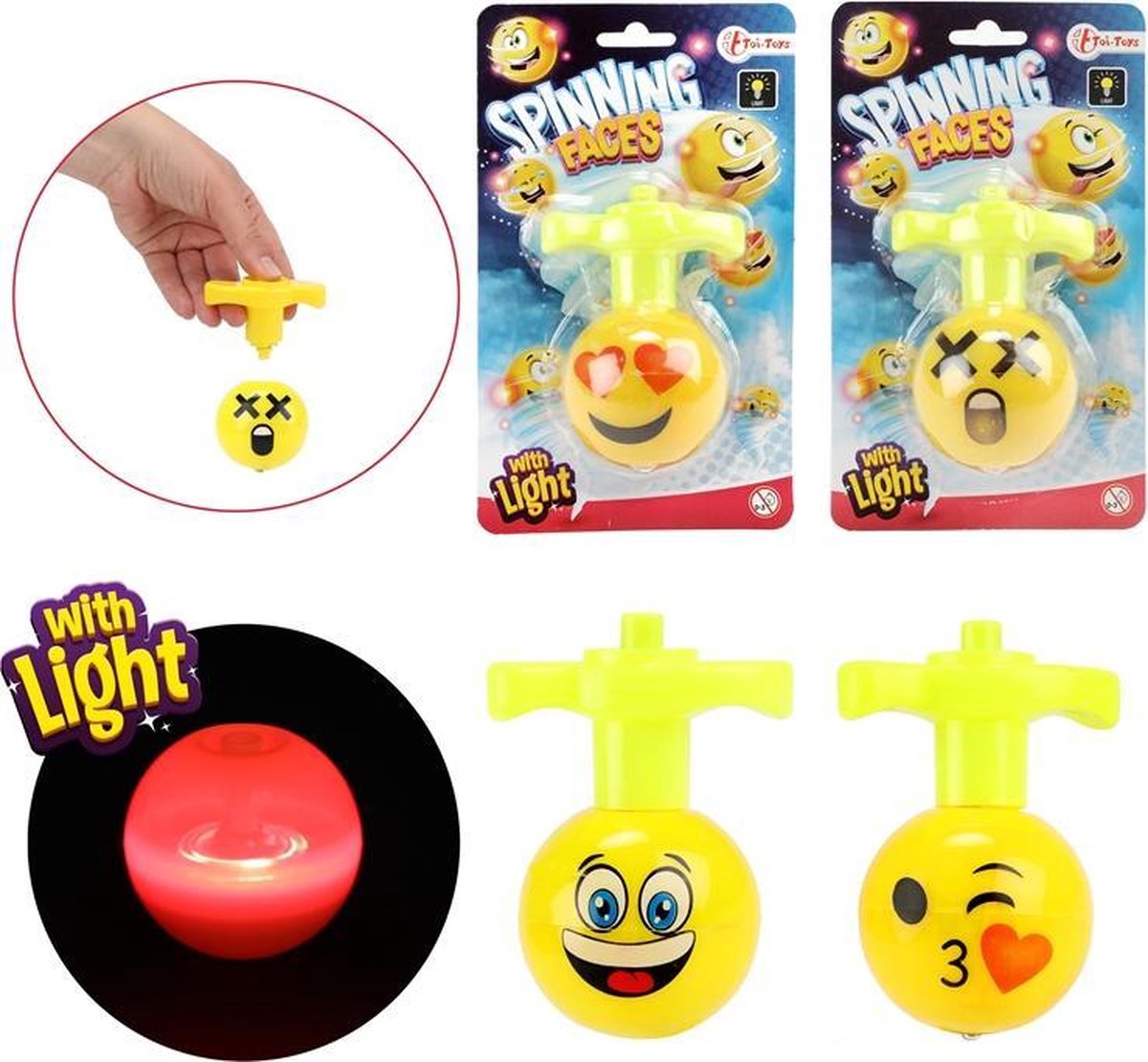 Toi Toys Afschiet tol met licht Emoji (1 stuk) assorti