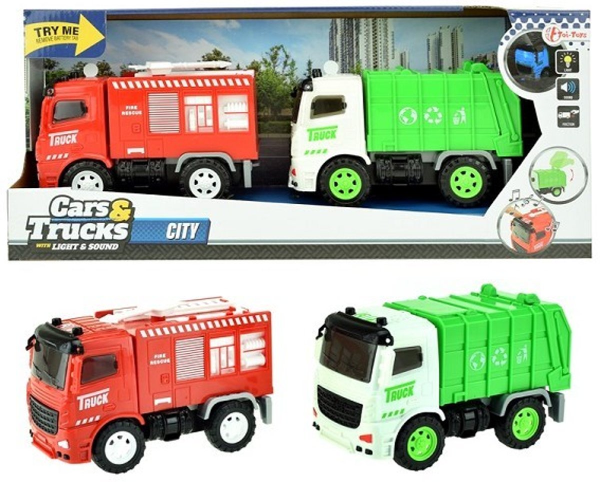 Toi Toys Brandweerwagen en vuilniswagen