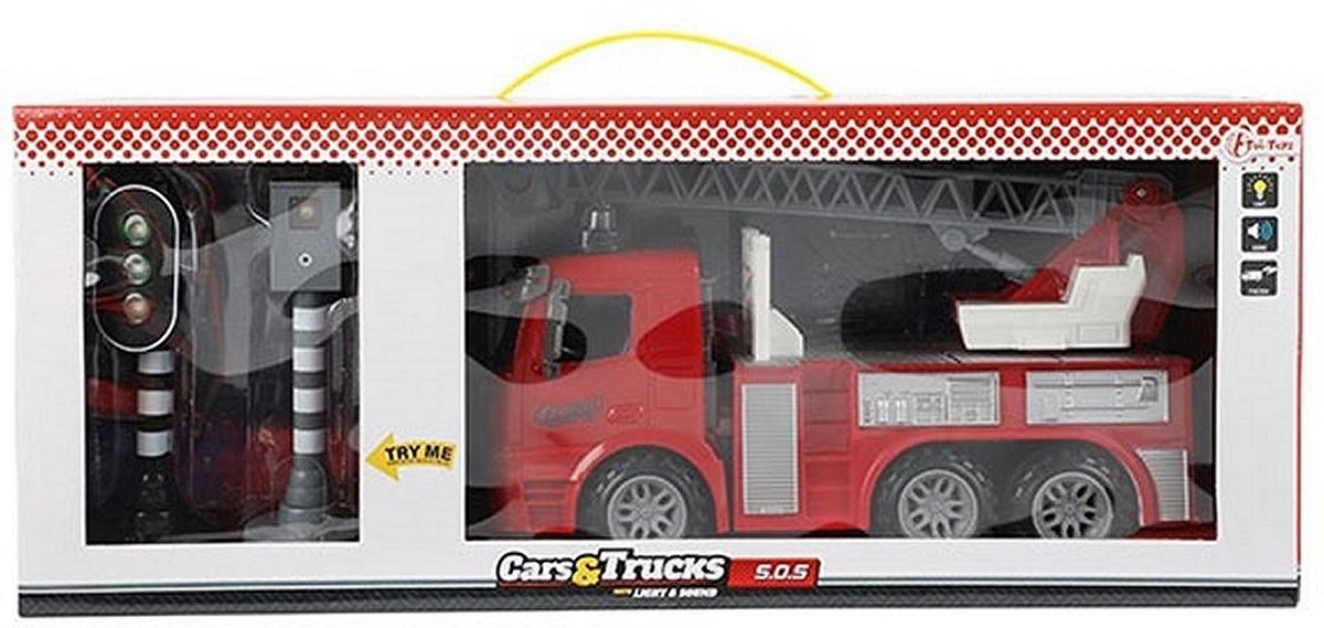 Toi-Toys Cars and Trucks Brandweerwagen 49cm  + Verkeerslichten + Licht en Geluid