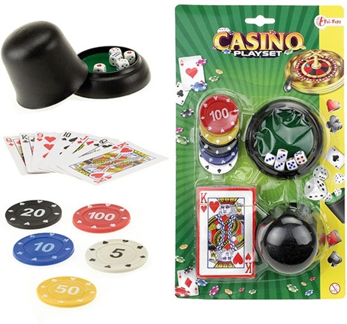 Toi-Toys Pokerset - Kaarten - fiches- 22 delig