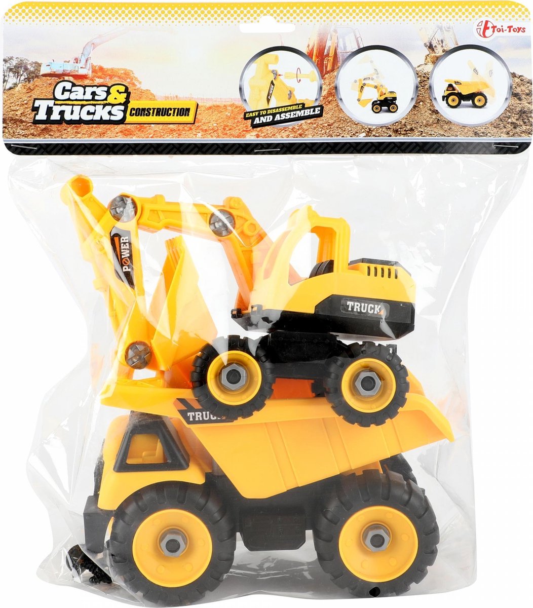 Toi-toys Bouwvoertuigen Kiepwagen En Bulldozer 27 X 29,5 Cm Geel