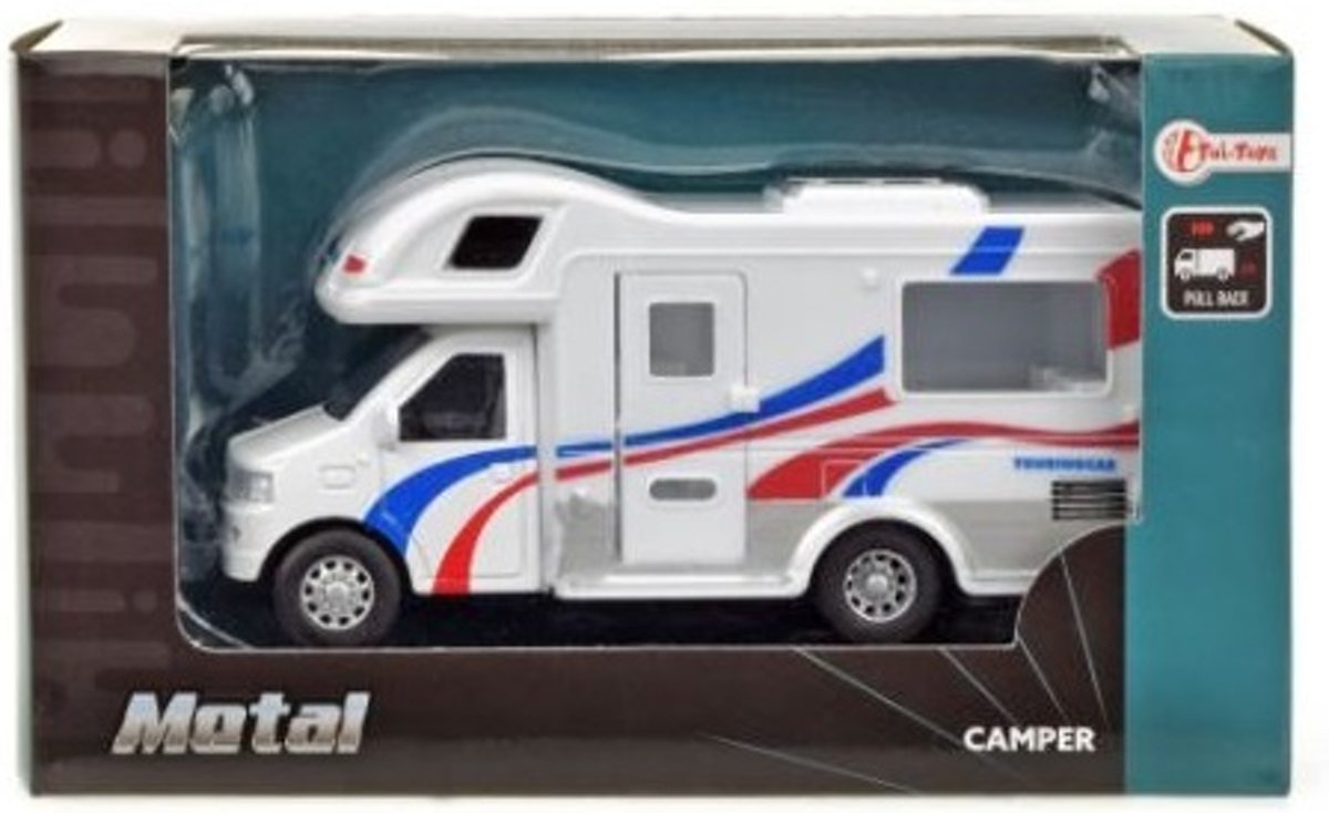 Toi-toys Metal Pullback Camper Blauw/rood 13 Cm