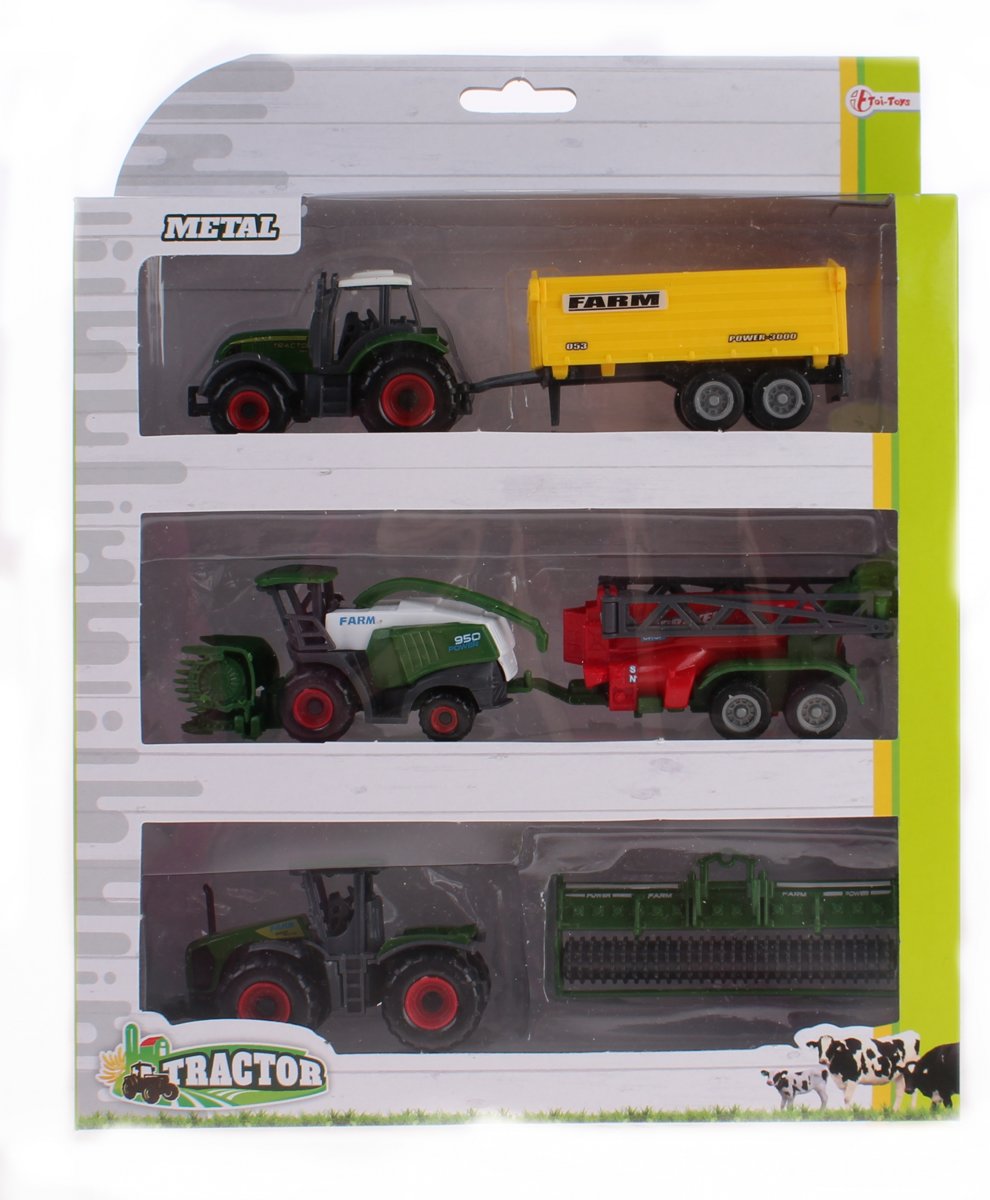 Toi-toys Metal Tractorset Met Gele Aanhanger 16 Cm