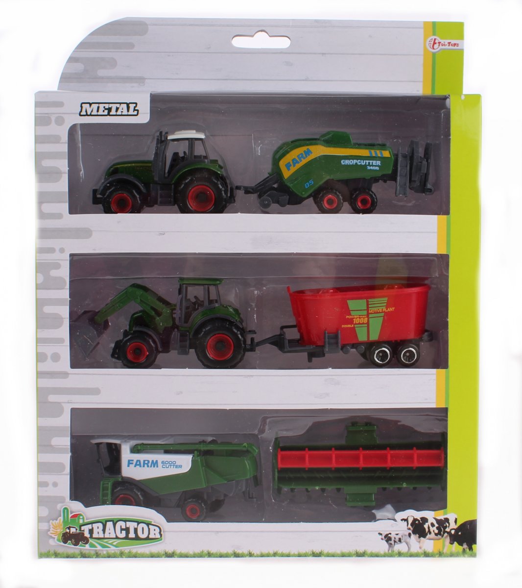 Toi-toys Metal Tractorset Met Grasmaaier Groen 16 Cm