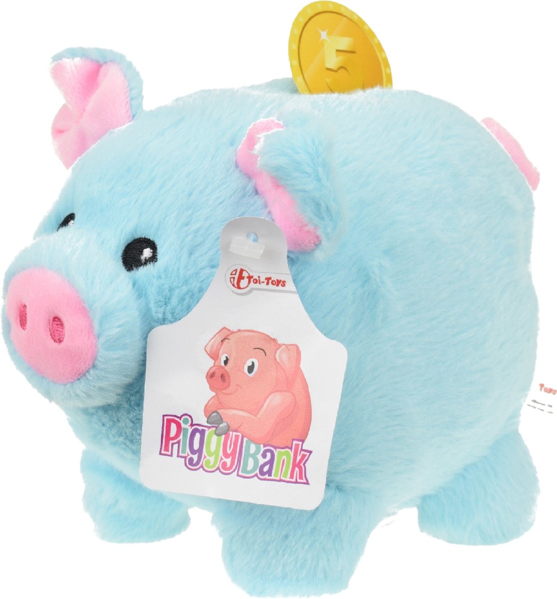 Toi-toys Pluche Spaarvarken Blauw 19 Cm