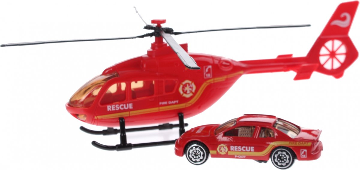 Toi-toys Rescue Team Set Helikopter Met Auto Rood Brandweer