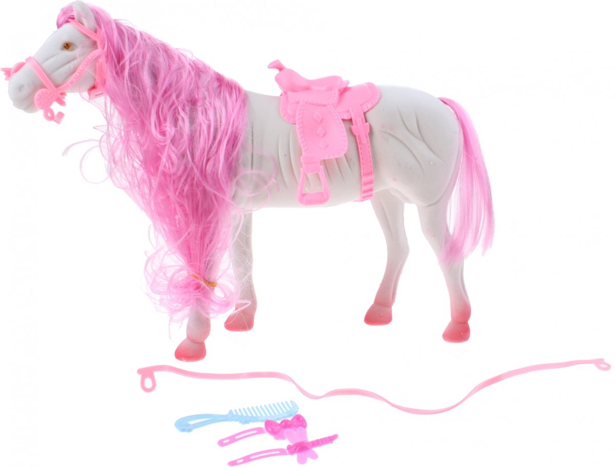 paard blauw 28 cm 5-delig roze