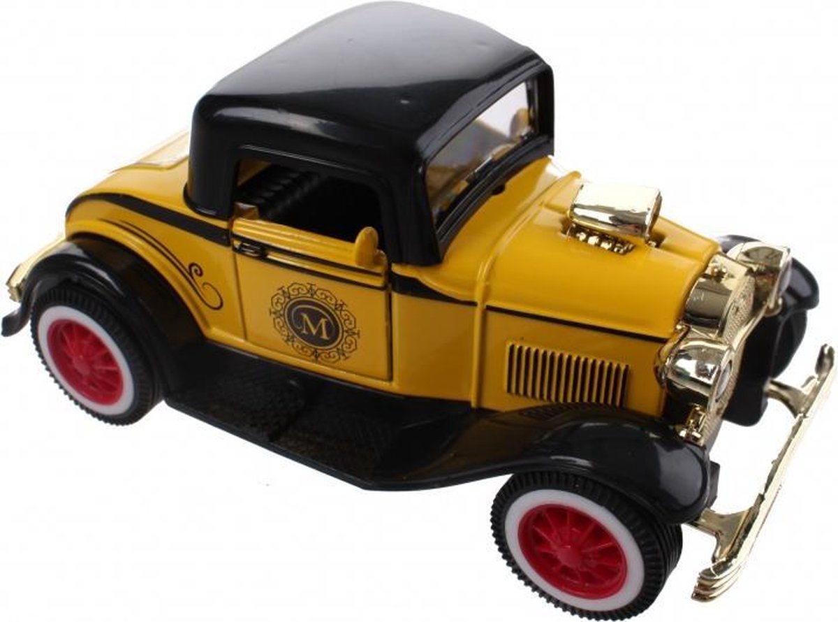 schaalmodel classic cars die-cast geel/zwart 12 cm