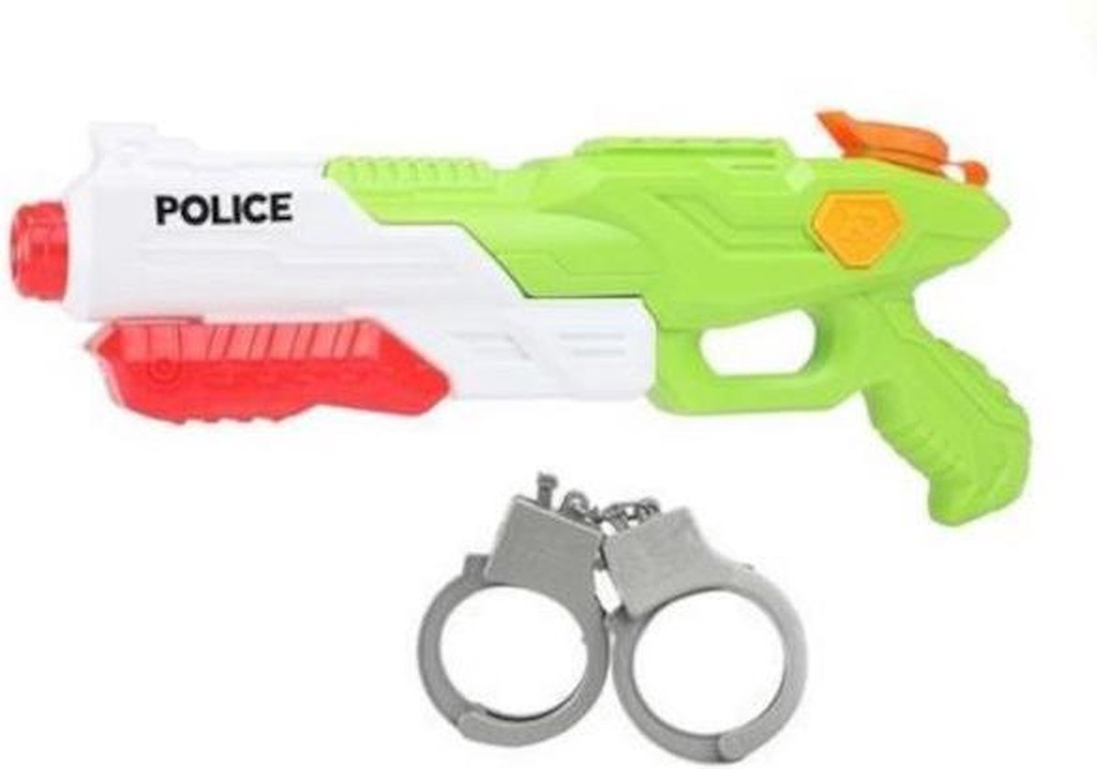 waterpistool Politie junior 40 cm groen/wit 2-delig