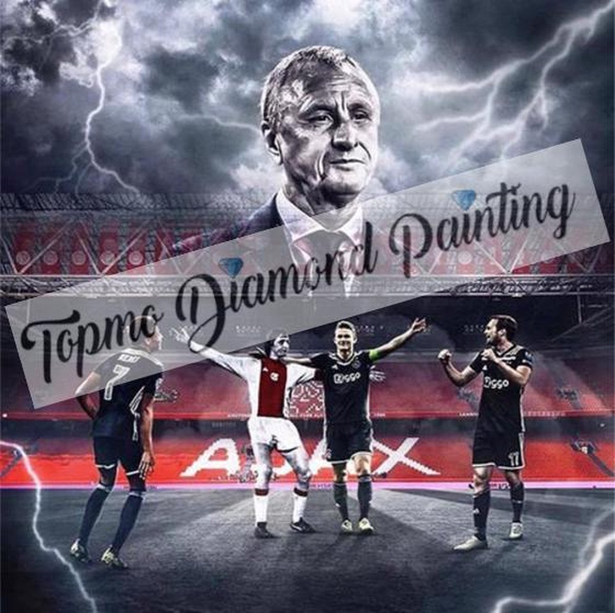 TOPMO - Ajax - Johan Cruijff- Voetbal Legendes- 40X50CM- Diamond painting pakket - HQ Diamond Painting - VOLLEDIG dekkend - Diamant Schilderen - voor Volwassenen – ROND- Diamond DOTZ