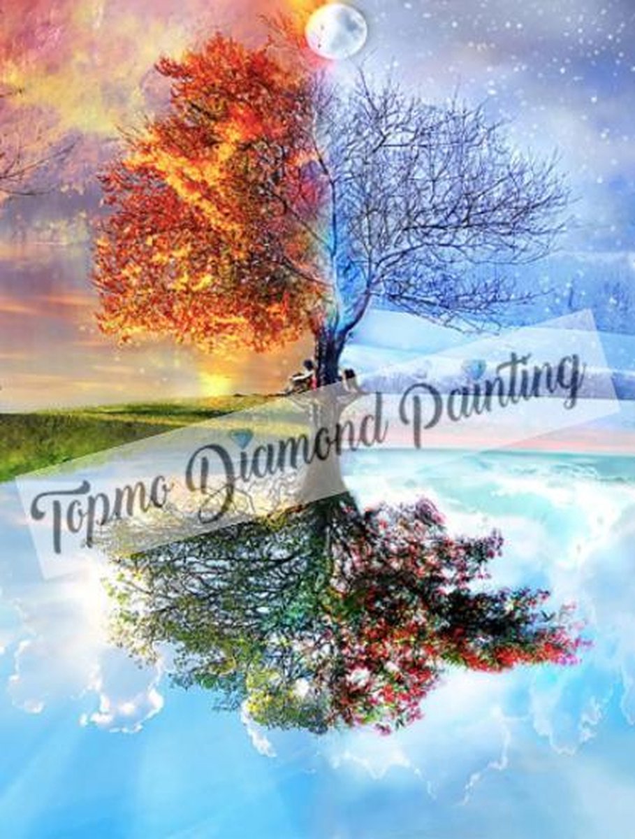 TOPMO - Boom met alle seizoenen - 40X50CM- Diamond painting pakket - HQ Diamond Painting - VOLLEDIG dekkend - Diamant Schilderen - voor Volwassenen – ROND- Diamond DOTZ