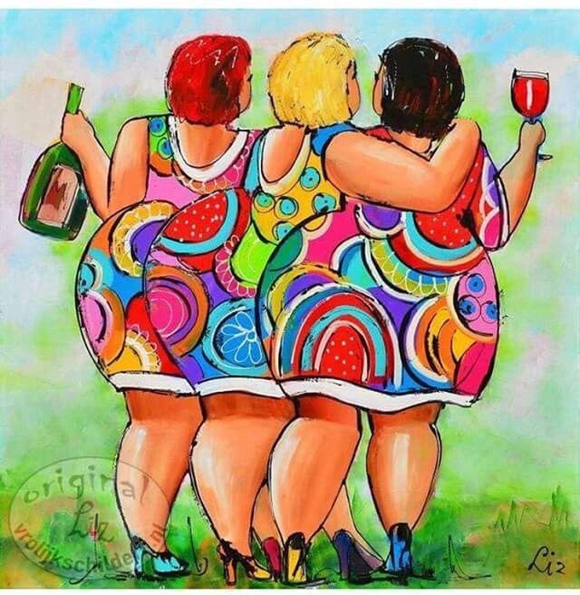 TOPMO - Dikke dames aan de drank - Fat girl art- 40X50CM- Diamond painting pakket - HQ Diamond Painting - VOLLEDIG dekkend - Diamant Schilderen - voor Volwassenen – ROND- Diamond DOTZ