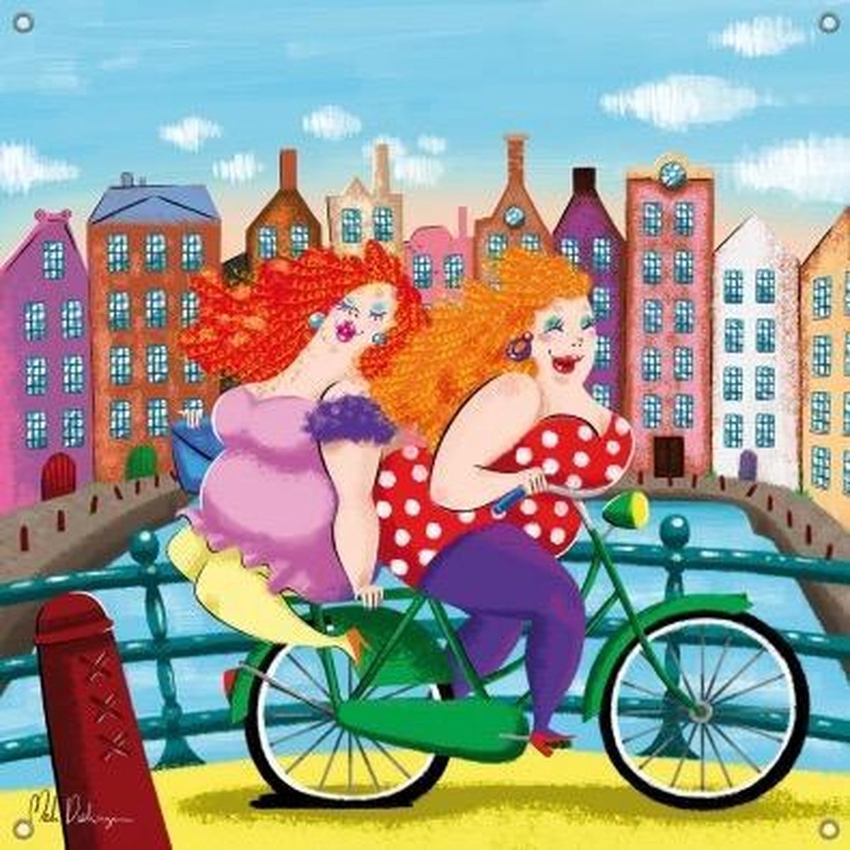 TOPMO - Dikke dames aan de gracht op een fiets- Fat girl art- 40X50CM- Diamond painting pakket - HQ Diamond Painting - VOLLEDIG dekkend - Diamant Schilderen - voor Volwassenen – ROND- Diamond DOTZ