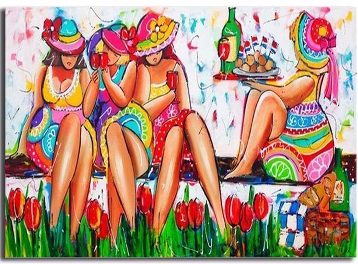 TOPMO - Groepje dikke dames op een tulpenveld- Fat girl art- 40X50CM- Diamond painting pakket - HQ Diamond Painting - VOLLEDIG dekkend - Diamant Schilderen - voor Volwassenen – ROND- Diamond DOTZ