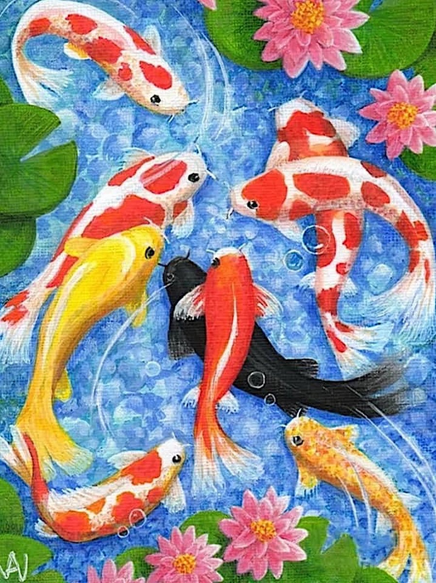 TOPMO - Japanse Koi Vis - Diamond painting pakket - HQ Diamond Painting - volledig dekkend - Diamant Schilderen – voor Volwassenen – ROND - 40 x 50 CM