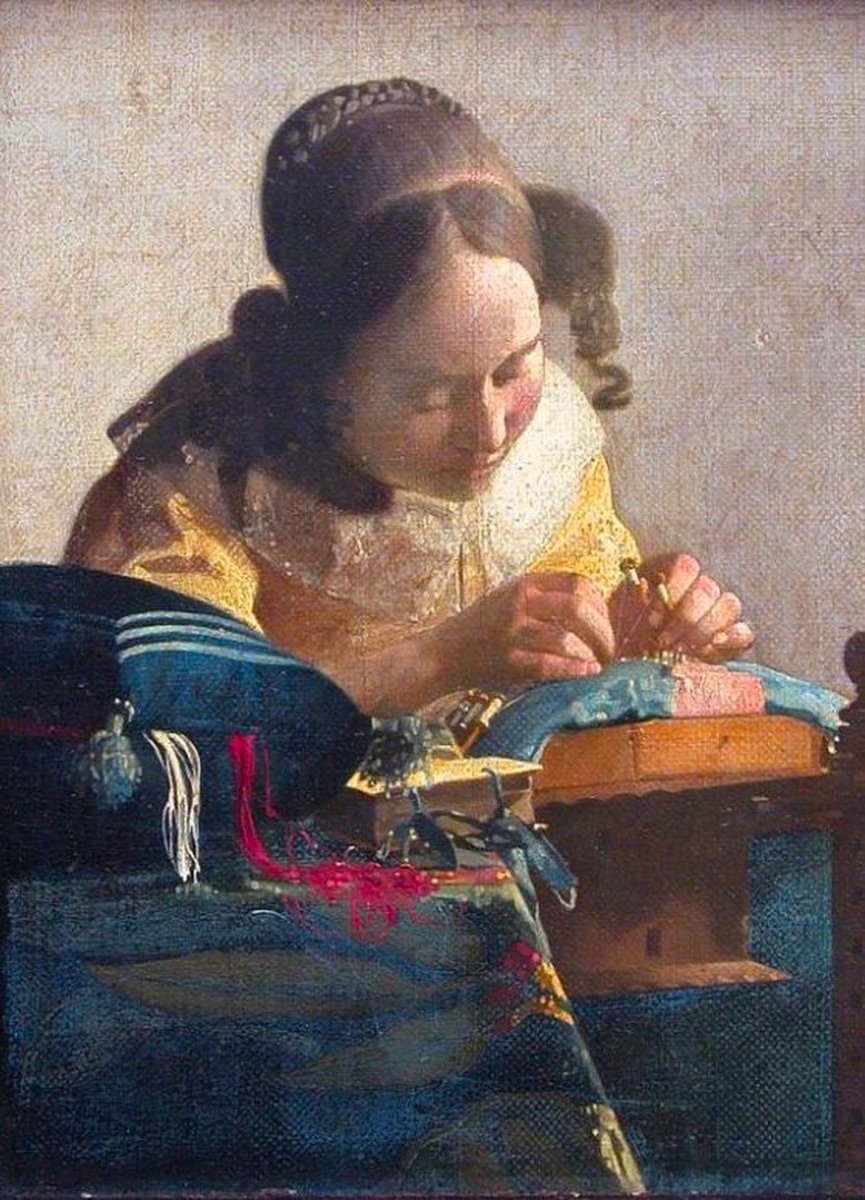 TOPMO - Johannes Vermeer, De kantwerkster - 40X50CM- Diamond painting pakket - HQ Diamond Painting - VOLLEDIG dekkend - Diamant Schilderen - voor Volwassenen – ROND- Diamond DOTZ