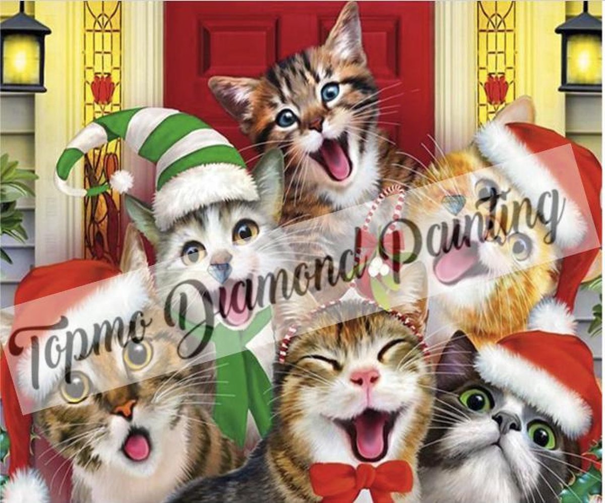 TOPMO - Merry Christmas from the kittens - 40X50CM- Diamond painting pakket - HQ Diamond Painting - VOLLEDIG dekkend - Diamant Schilderen - voor Volwassenen – ROND- Diamond DOTZ