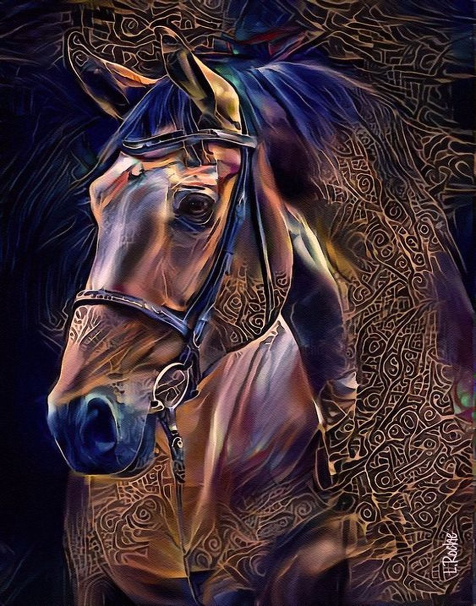 TOPMO - Paard - versierd - Diamond painting pakket - HQ Diamond Painting - volledig dekkend - Diamant Schilderen – voor Volwassenen – ROND - 40 x 50 CM