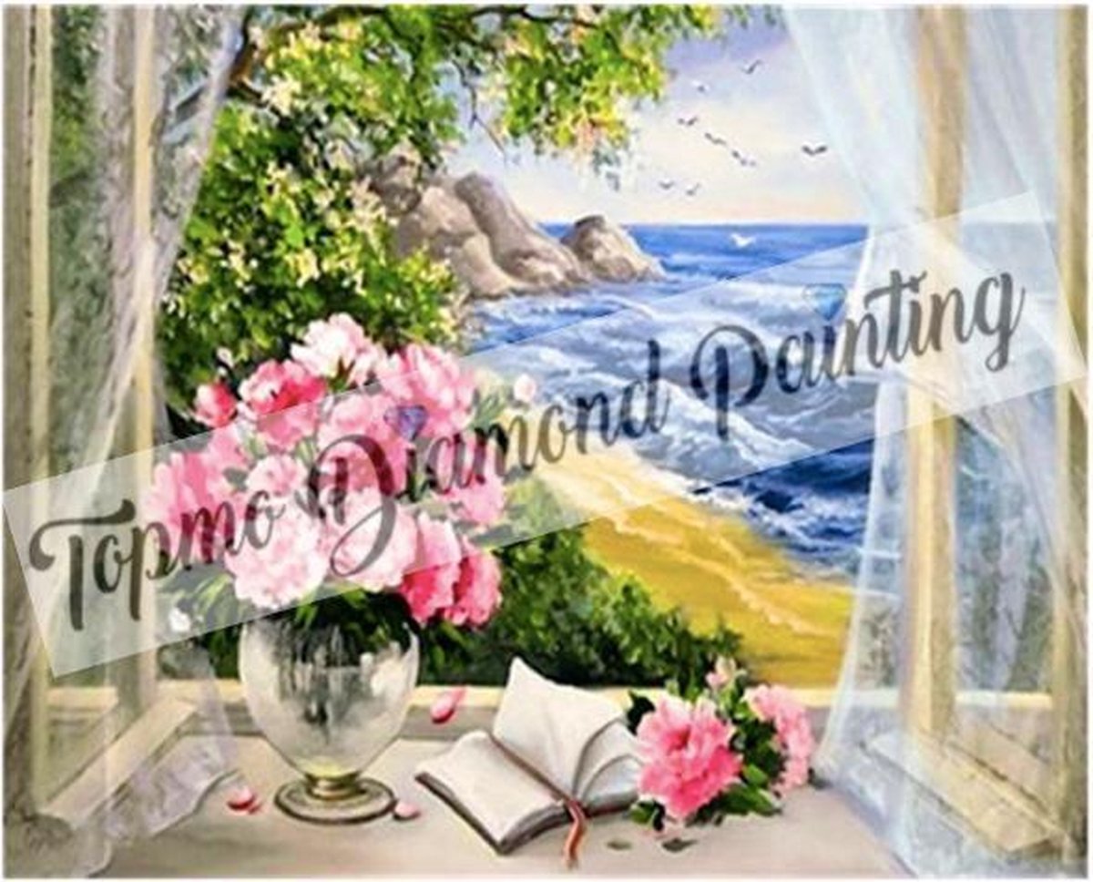 TOPMO - Uitzicht op het strand- 40X50CM- Diamond painting pakket - HQ Diamond Painting - VOLLEDIG dekkend - Diamant Schilderen - voor Volwassenen – ROND- Diamond DOTZ