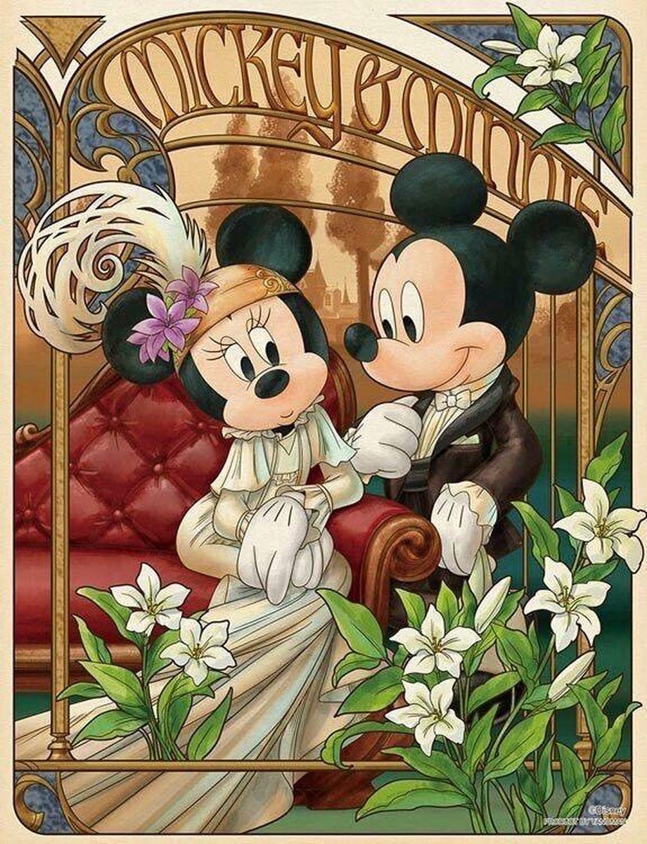 TOPMO - Vintage Mickey en Minnie- 40X50CM - Disney - Diamond painting pakket - HQ Diamond Painting - VOLLEDIG dekkend - Diamant Schilderen - voor Volwassenen – ROND- Diamond DOTZ