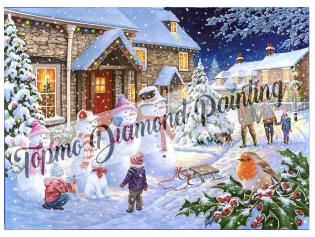 TOPMO - Witte kerstdag - 40X50CM- Diamond painting pakket - HQ Diamond Painting - VOLLEDIG dekkend - Diamant Schilderen - voor Volwassenen – ROND- Diamond DOTZ