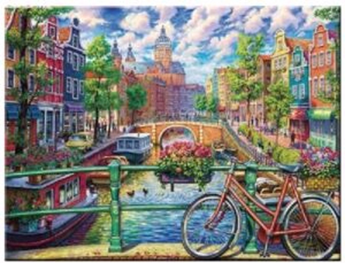 TOPMO -Amsterdamse Grachten 2- Diamond painting- Diamond DOTZ- HQ Diamond Painting pakket - VOLLEDIG dekkend - Diamant Schilderen - voor Volwassenen – ROND- 40X50CM