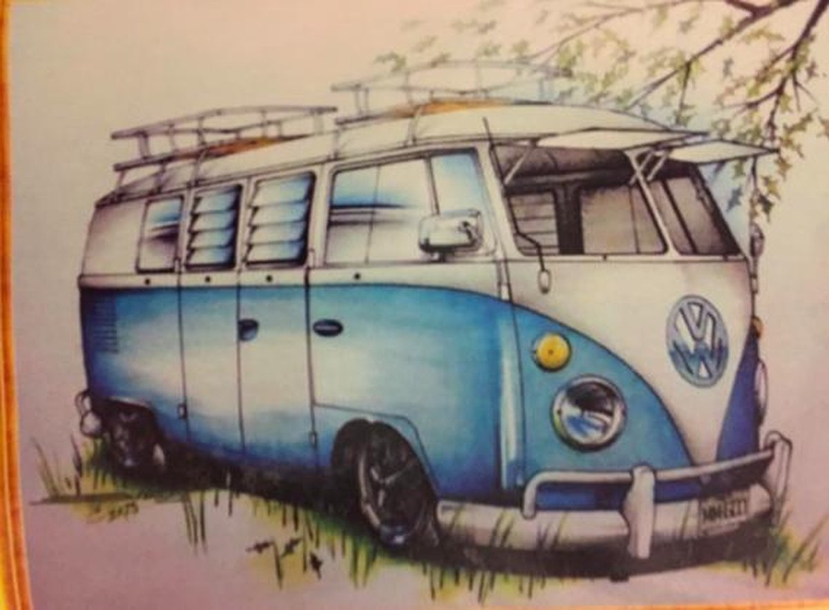 TOPMO- Blauw Vw busje - Diamond painting pakket - HQ Diamond Painting - volledig dekkend - Diamant Schilderen – voor Volwassenen – ROND - 40 x 50 CM