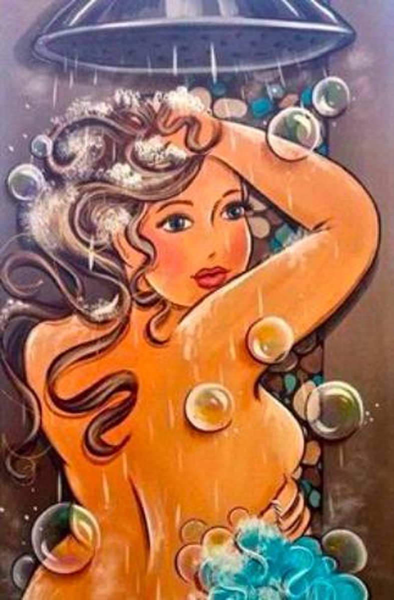 TOPMO- Dikke dames in de douche - Diamond painting pakket - HQ Diamond Painting - volledig dekkend - Diamant Schilderen – voor Volwassenen – ROND - 40 x 50 CM