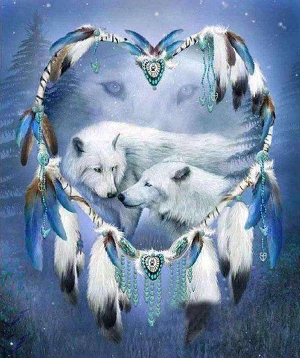 TOPMO- Liefde van de witte wolf - 40 x 50 CM - Diamond painting pakket - HQ Diamond Painting - VOLLEDIG dekkend - Diamant Schilderen - voor Volwassenen – ROND