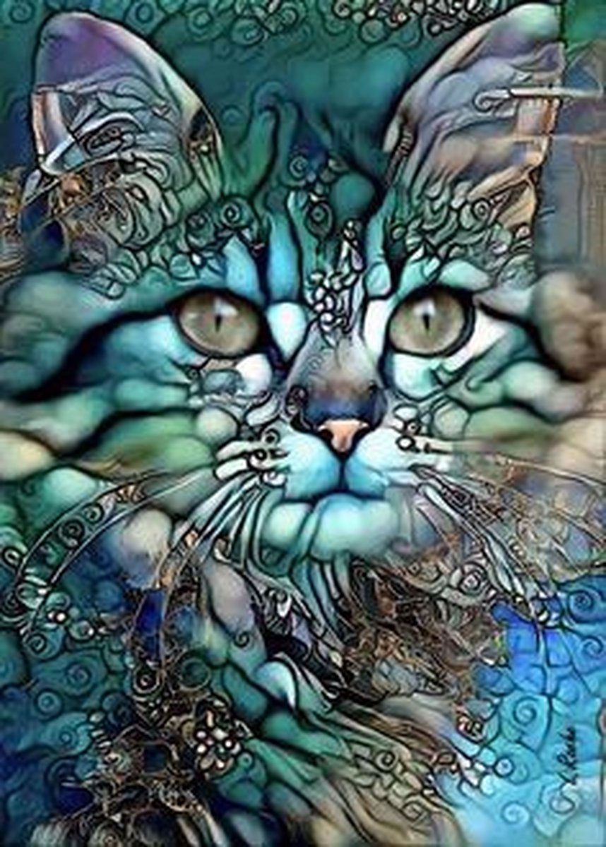 TOPMO -Marble Cat- Diamond painting- Diamond DOTZ- HQ Diamond Painting pakket - VOLLEDIG dekkend - Diamant Schilderen - voor Volwassenen – ROND- 40X50CM