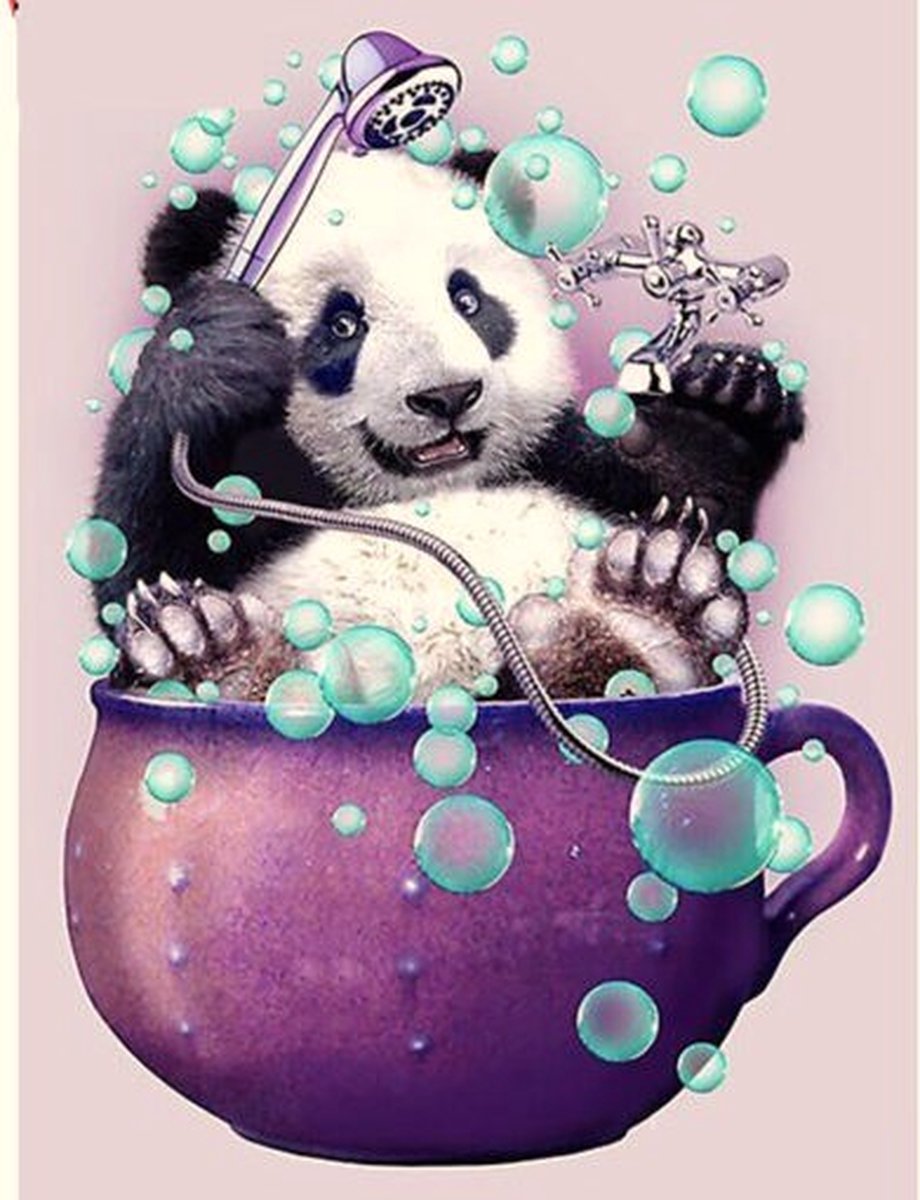 TOPMO- Panda in Bad - 40X50CM- Diamond painting pakket - HQ Diamond Painting - VOLLEDIG dekkend - Diamant Schilderen - voor Volwassenen – ROND